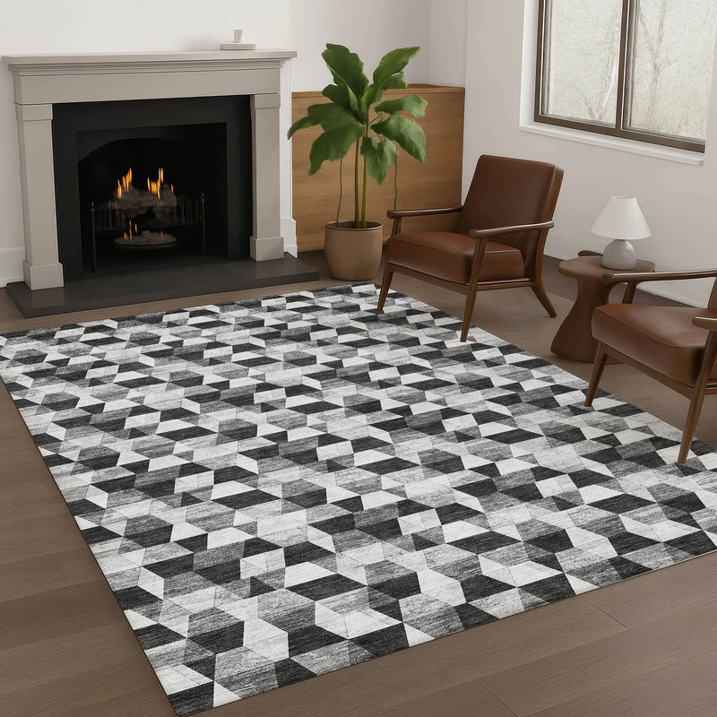 5' X 8' Black And Wheat Geometric Washable Indoor Outdoor Area Rug Homeroots Outdoor