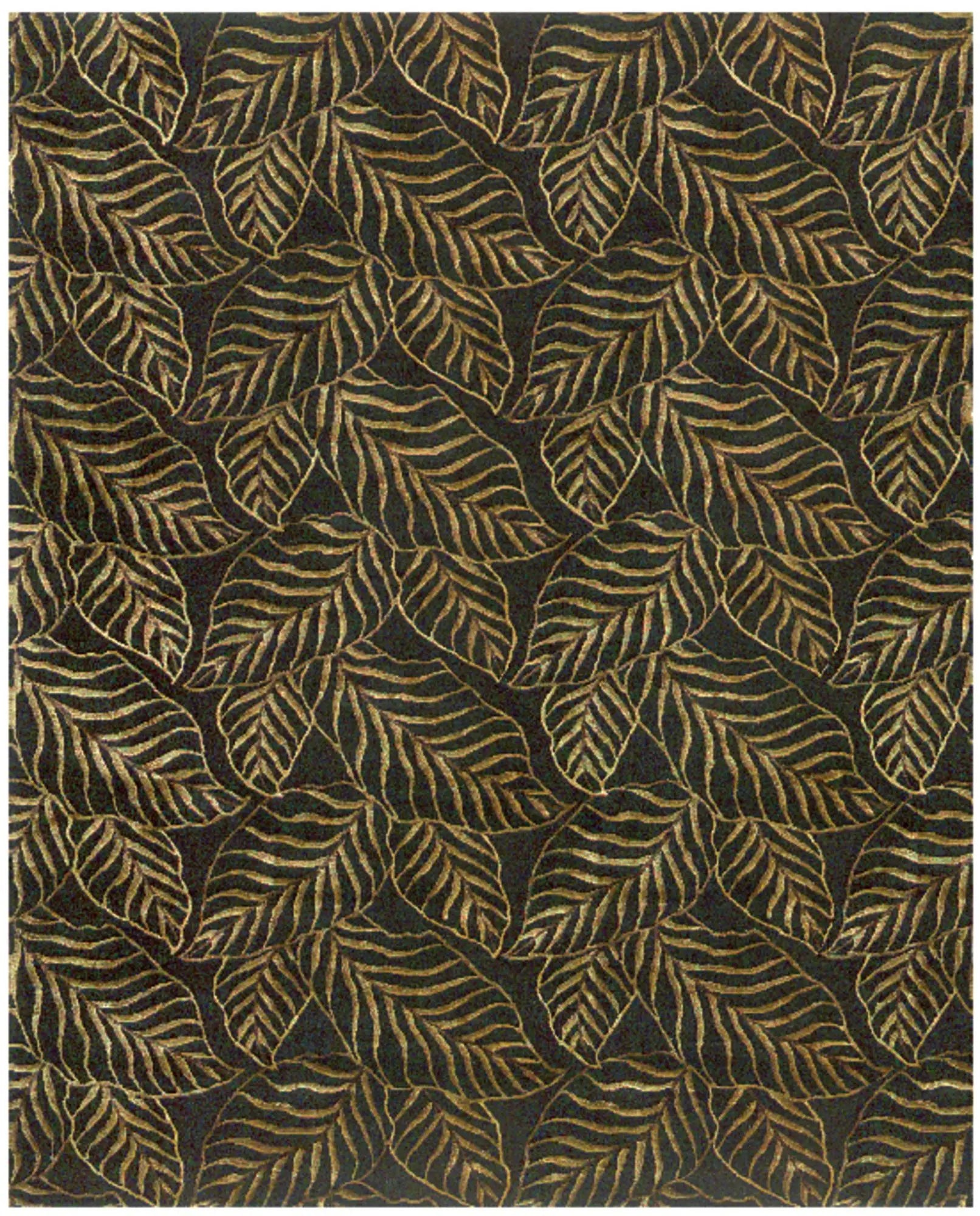 5' X 8' Black Green And Gold Floral Hand Knotted Area Rug Homeroots Home Decor