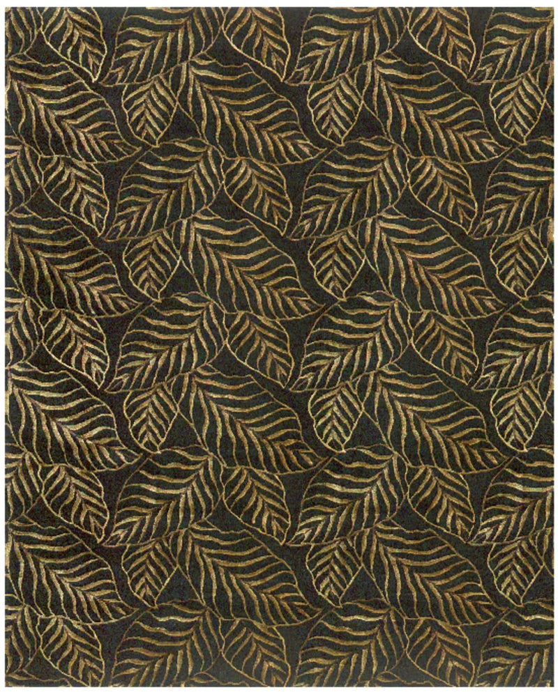 5' X 8' Black Green And Gold Floral Hand Knotted Area Rug Homeroots Home Decor