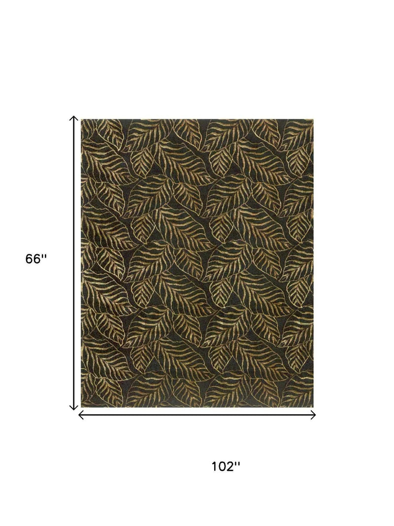 5' X 8' Black Green And Gold Floral Hand Knotted Area Rug Homeroots Home Decor