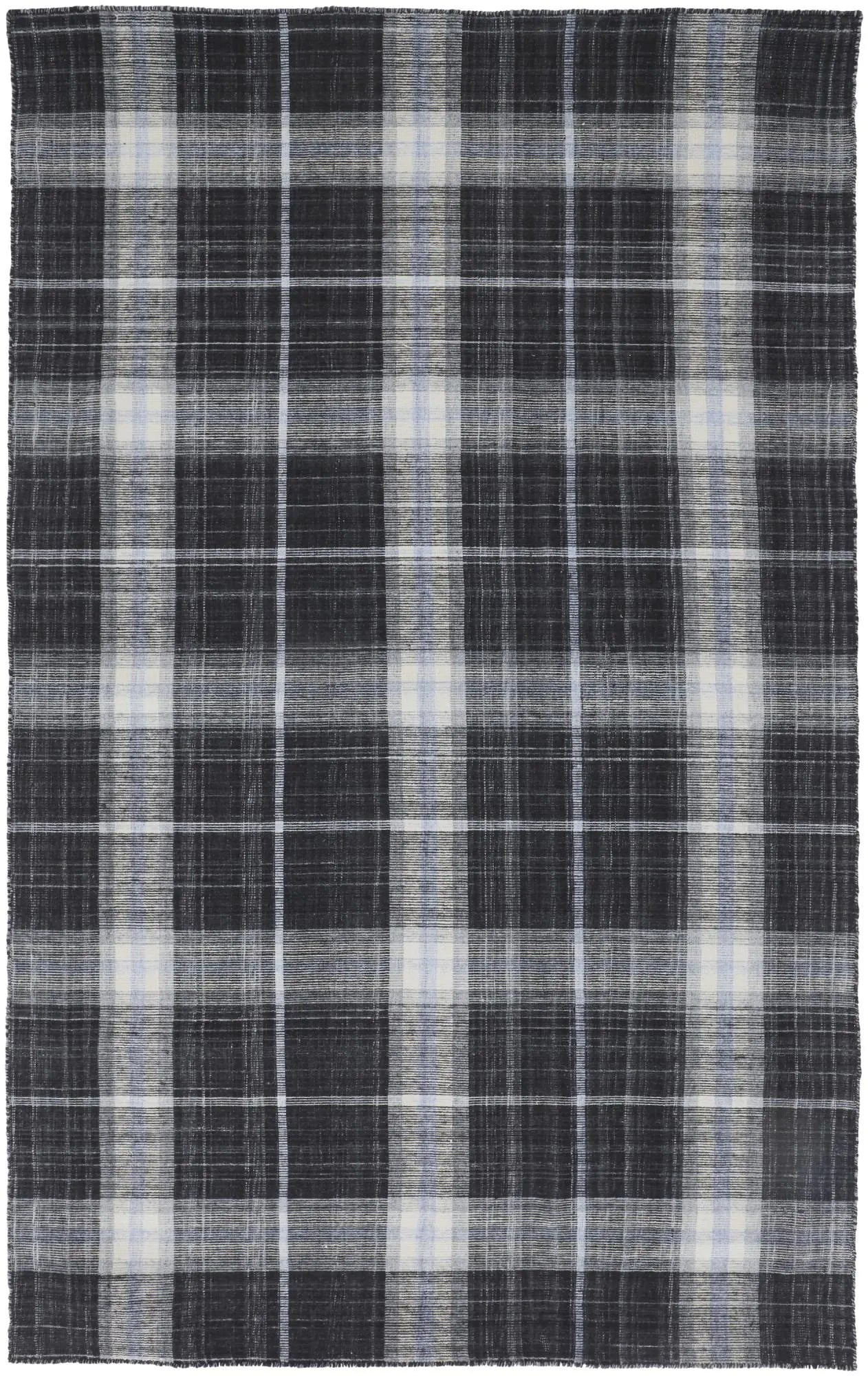 5' X 8' Black White And Blue Plaid Hand Loomed Area Rug Homeroots Home Decor