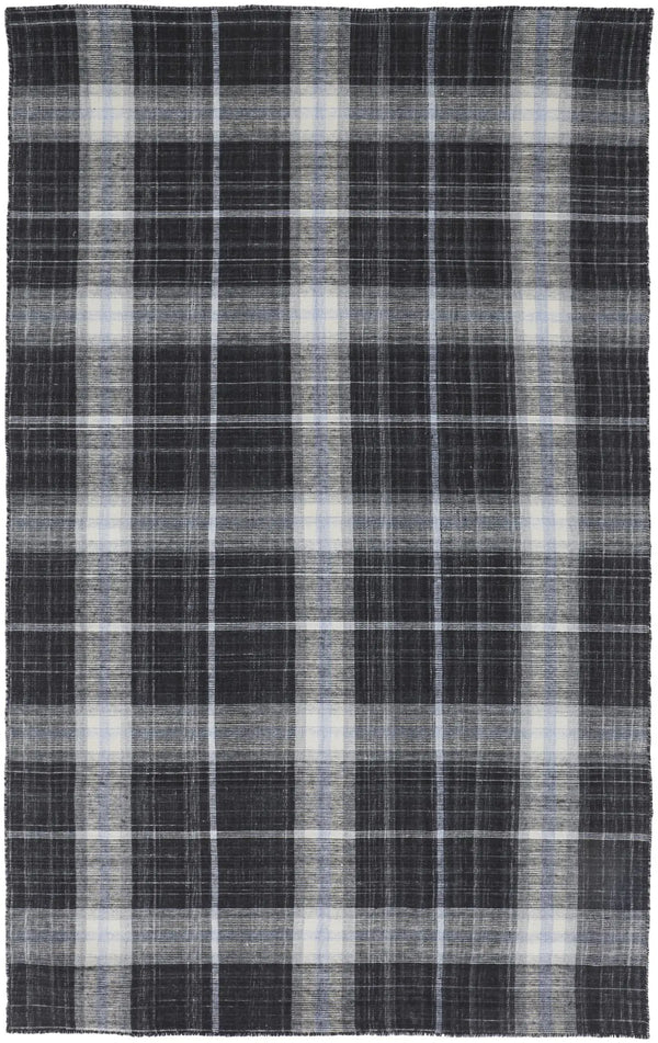 5' X 8' Black White And Blue Plaid Hand Loomed Area Rug Homeroots Home Decor