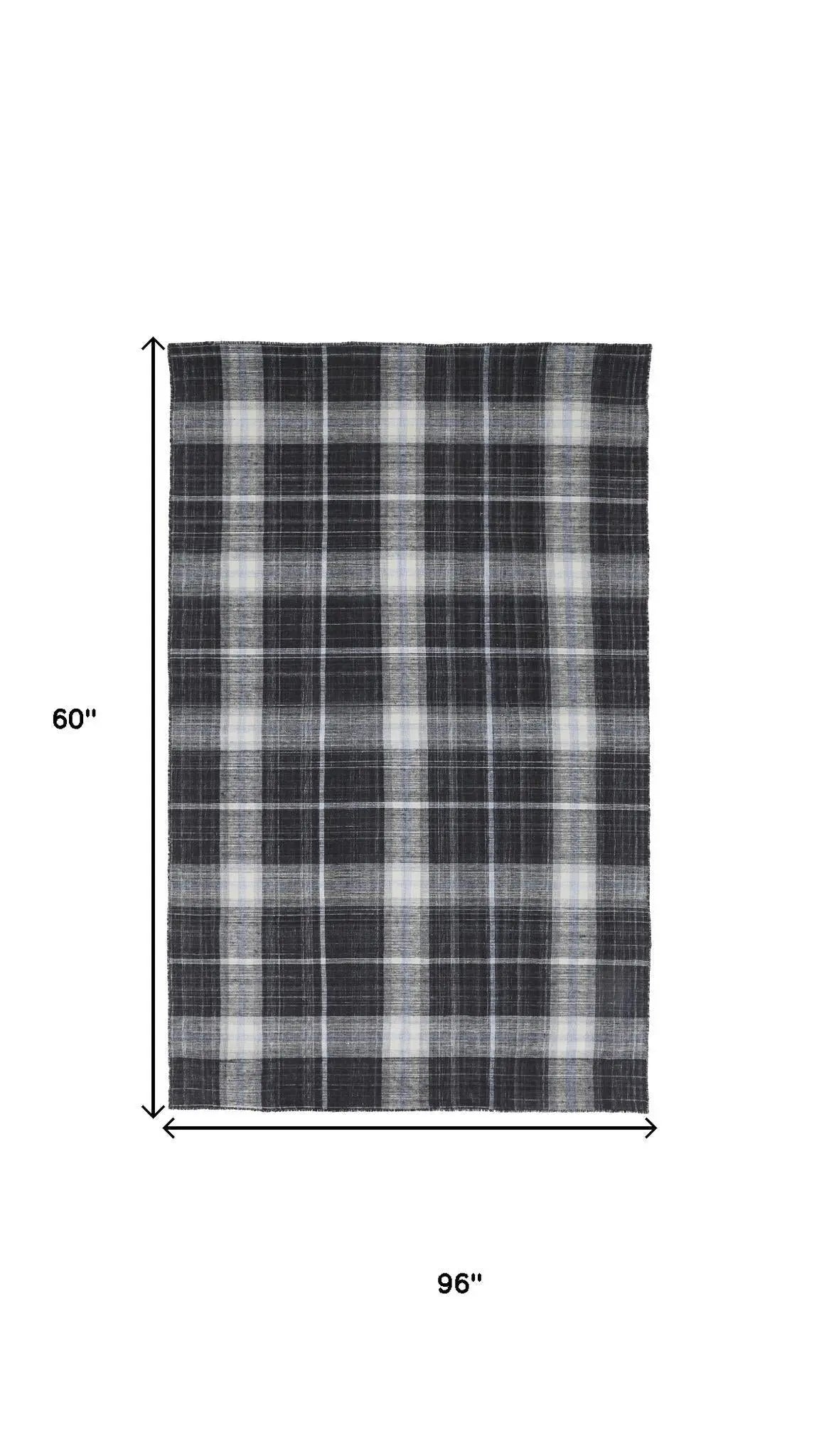 5' X 8' Black White And Blue Plaid Hand Loomed Area Rug Homeroots Home Decor