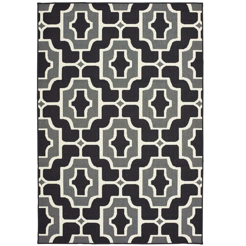 5' X 8' Black and Gray Geometric Stain Resistant Indoor Outdoor Area Rug Homeroots Outdoor