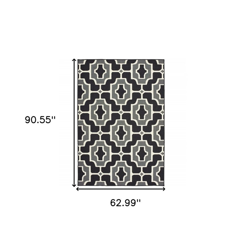 5' X 8' Black and Gray Geometric Stain Resistant Indoor Outdoor Area Rug Homeroots Outdoor