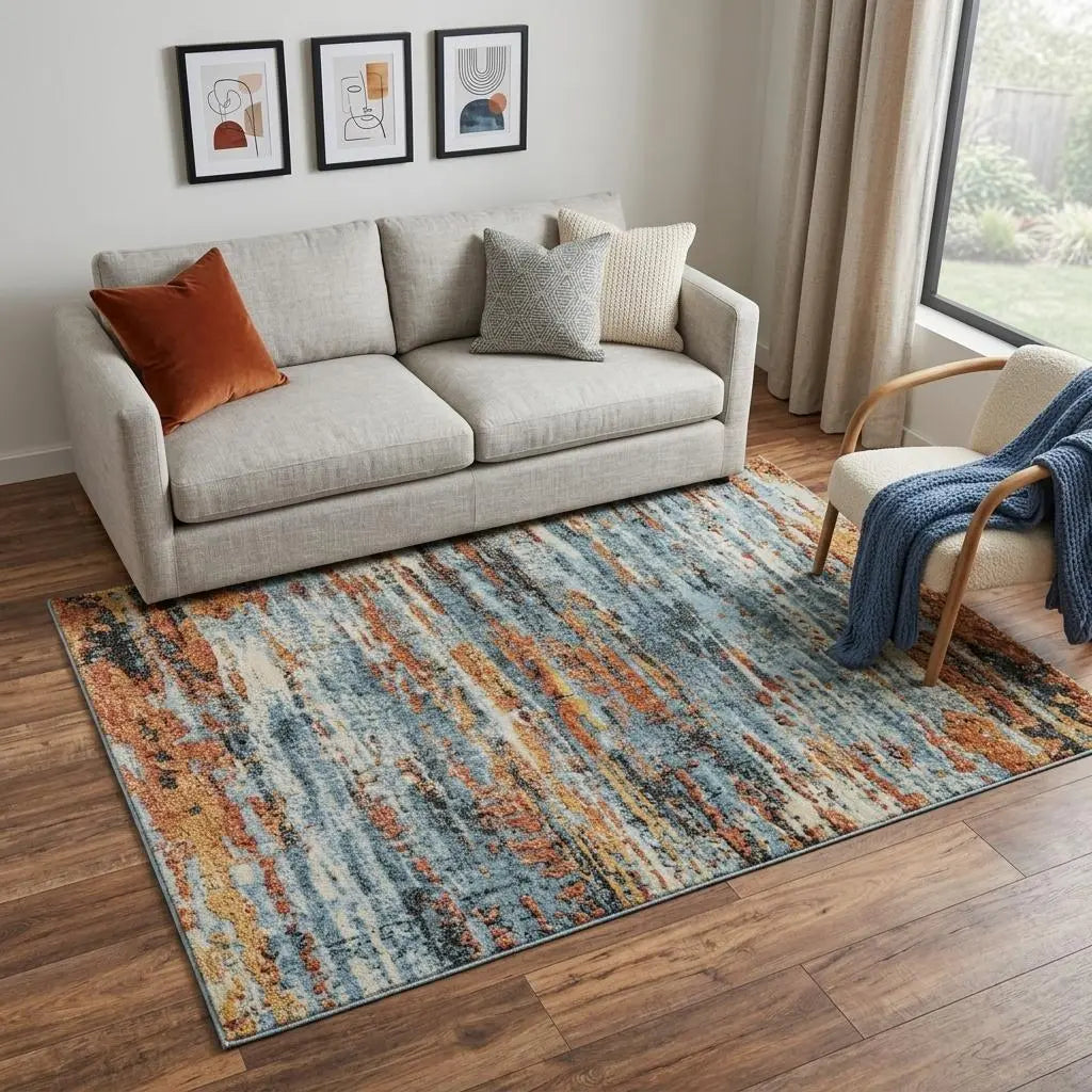 5' X 8' Blue And Apricot New Zealand Lambs Wool Abstract Hand Carved Handmade Area Rug Homeroots Home Decor