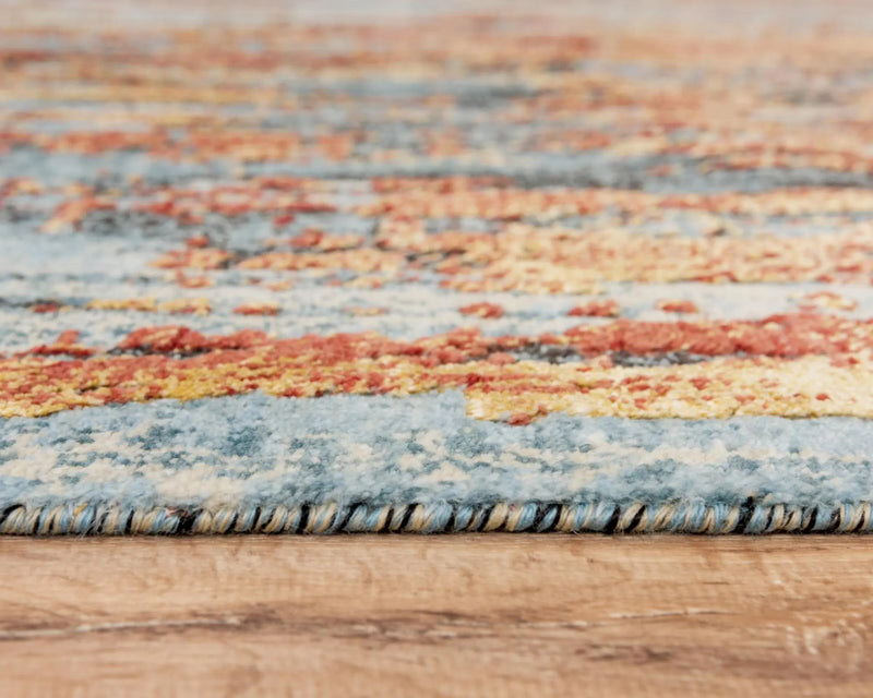 5' X 8' Blue And Apricot New Zealand Lambs Wool Abstract Hand Carved Handmade Area Rug Homeroots Home Decor