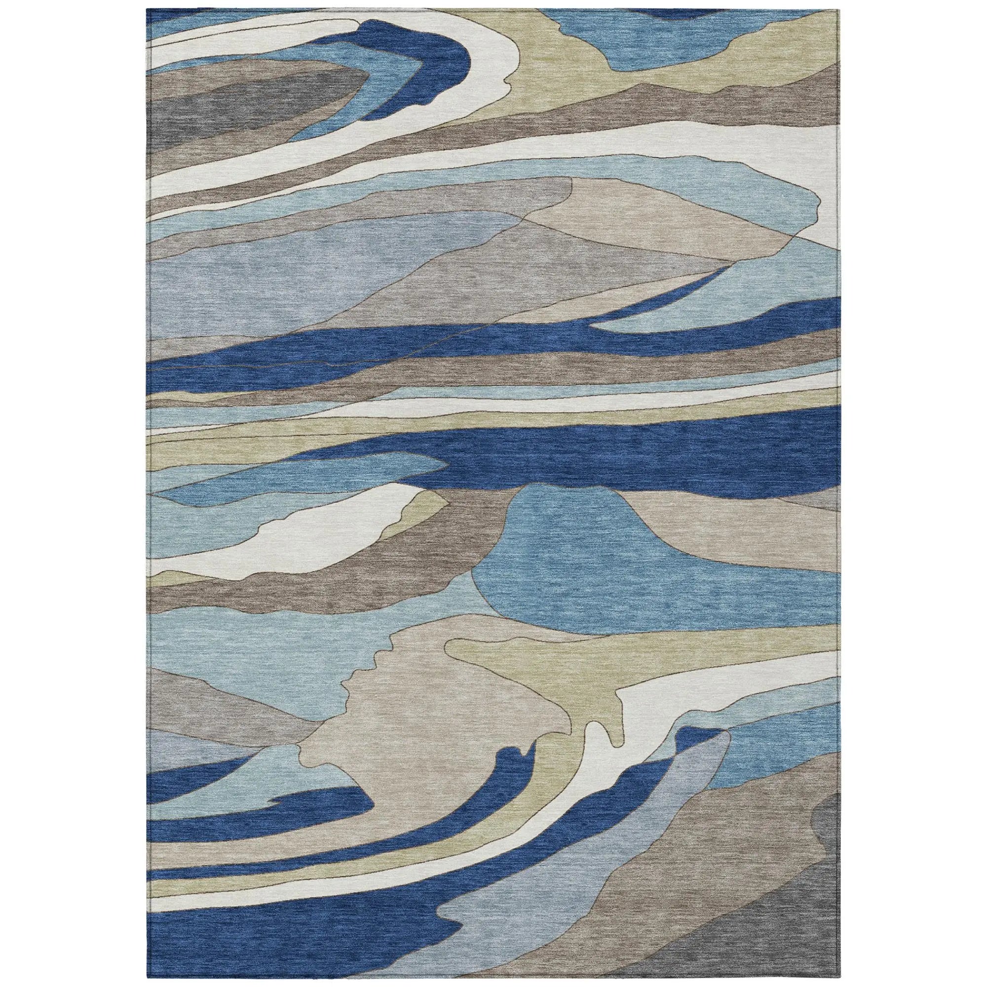 5' X 8' Blue And Beige Abstract Washable Indoor Outdoor Area Rug Homeroots Outdoor