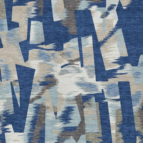 5' X 8' Blue And Beige Abstract Washable Indoor Outdoor Area Rug Homeroots Outdoor