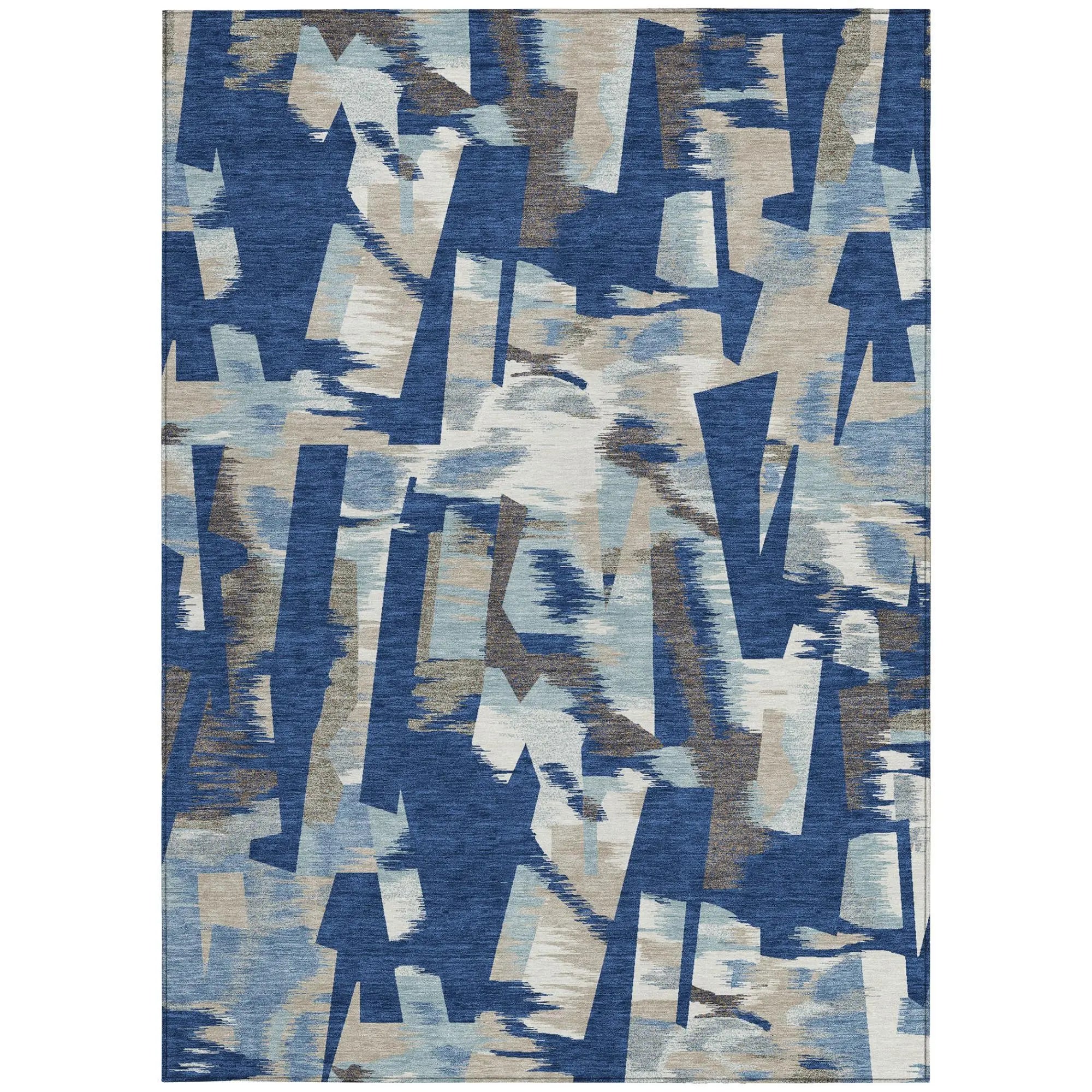 5' X 8' Blue And Beige Abstract Washable Indoor Outdoor Area Rug Homeroots Outdoor