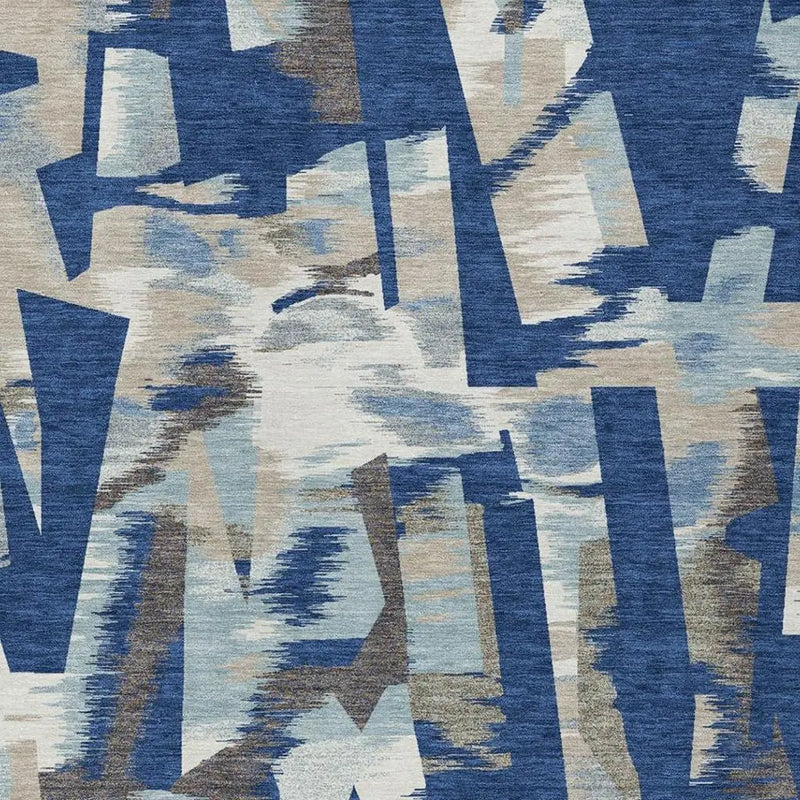 5' X 8' Blue And Beige Abstract Washable Indoor Outdoor Area Rug Homeroots Outdoor