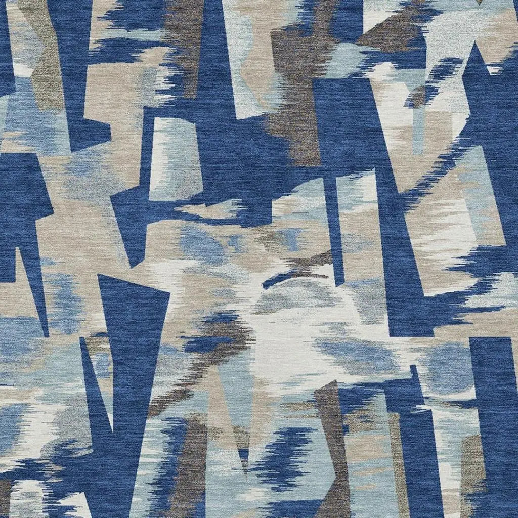 5' X 8' Blue And Beige Abstract Washable Indoor Outdoor Area Rug Homeroots Outdoor