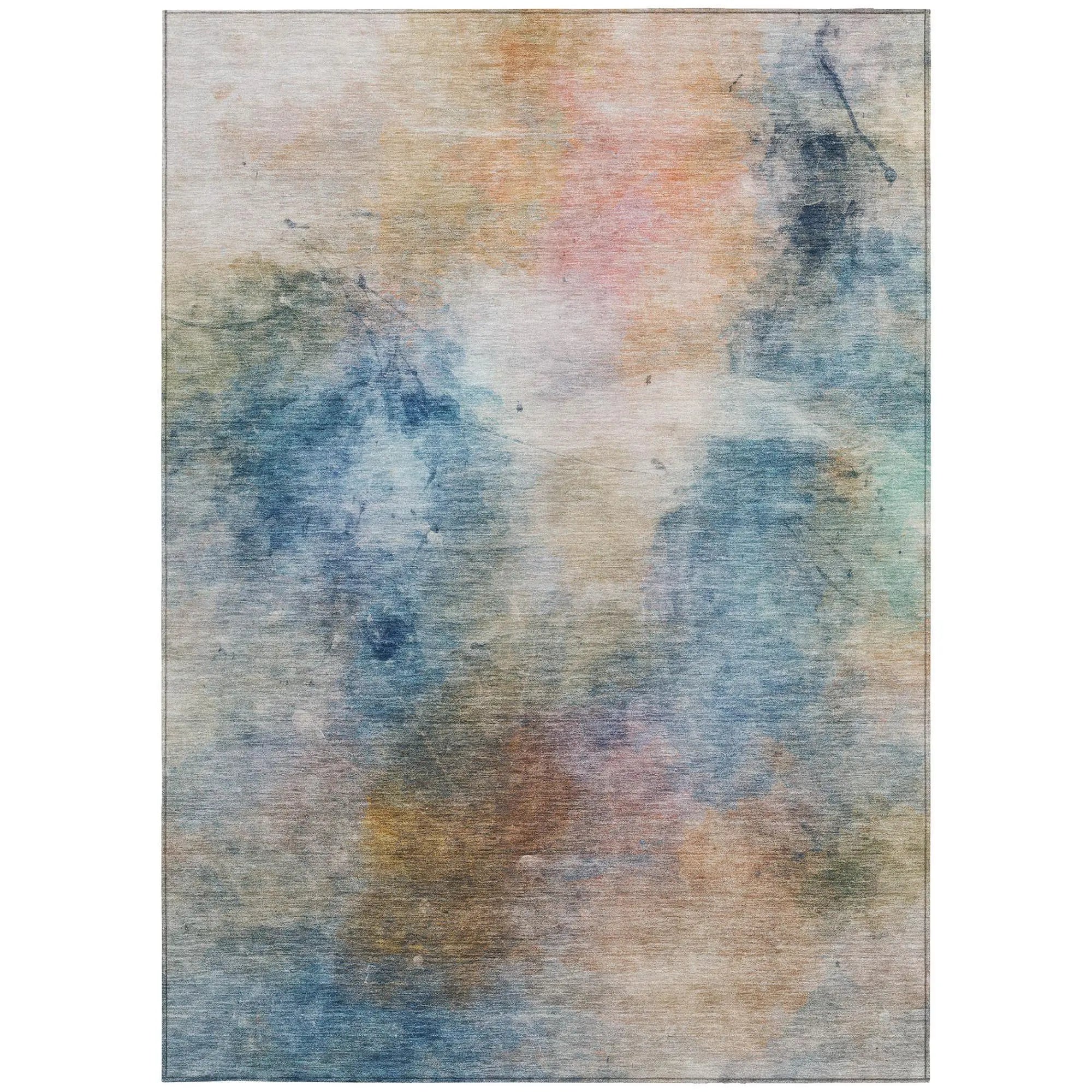 5' X 8' Blue And Beige Abstract Washable Indoor Outdoor Area Rug Homeroots Outdoor