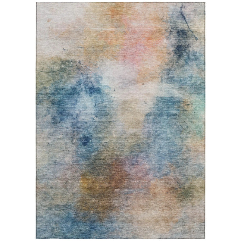5' X 8' Blue And Beige Abstract Washable Indoor Outdoor Area Rug Homeroots Outdoor