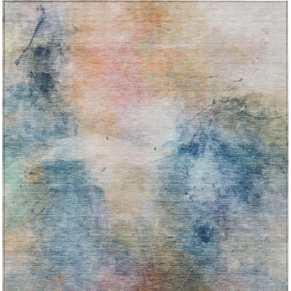 5' X 8' Blue And Beige Abstract Washable Indoor Outdoor Area Rug Homeroots Outdoor