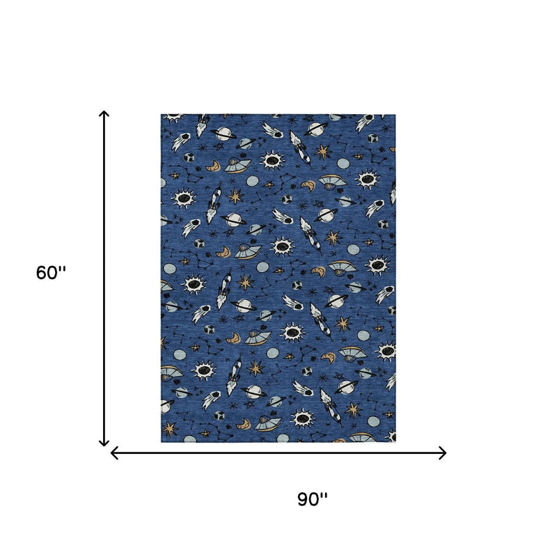 5' X 8' Blue And Black Animal Print Washable Indoor Outdoor Area Rug Homeroots Outdoor