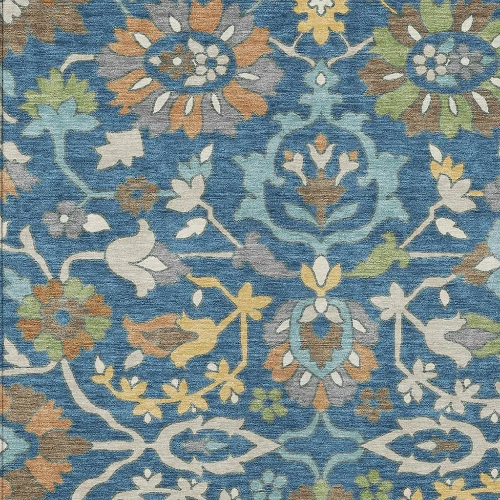 5' X 8' Blue And Brown Floral Washable Indoor Outdoor Area Rug Homeroots Outdoor