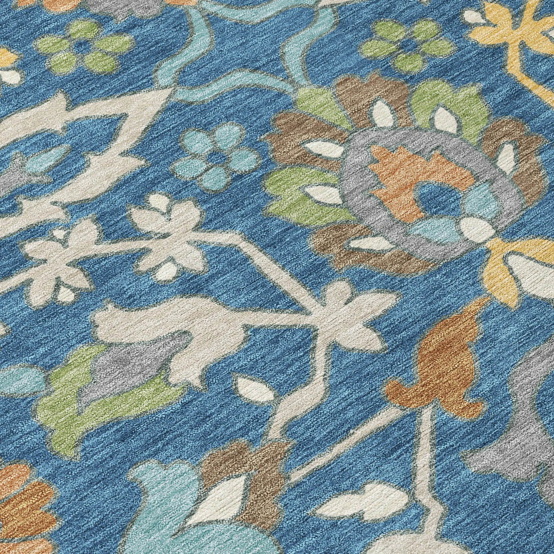 5' X 8' Blue And Brown Floral Washable Indoor Outdoor Area Rug Homeroots Outdoor
