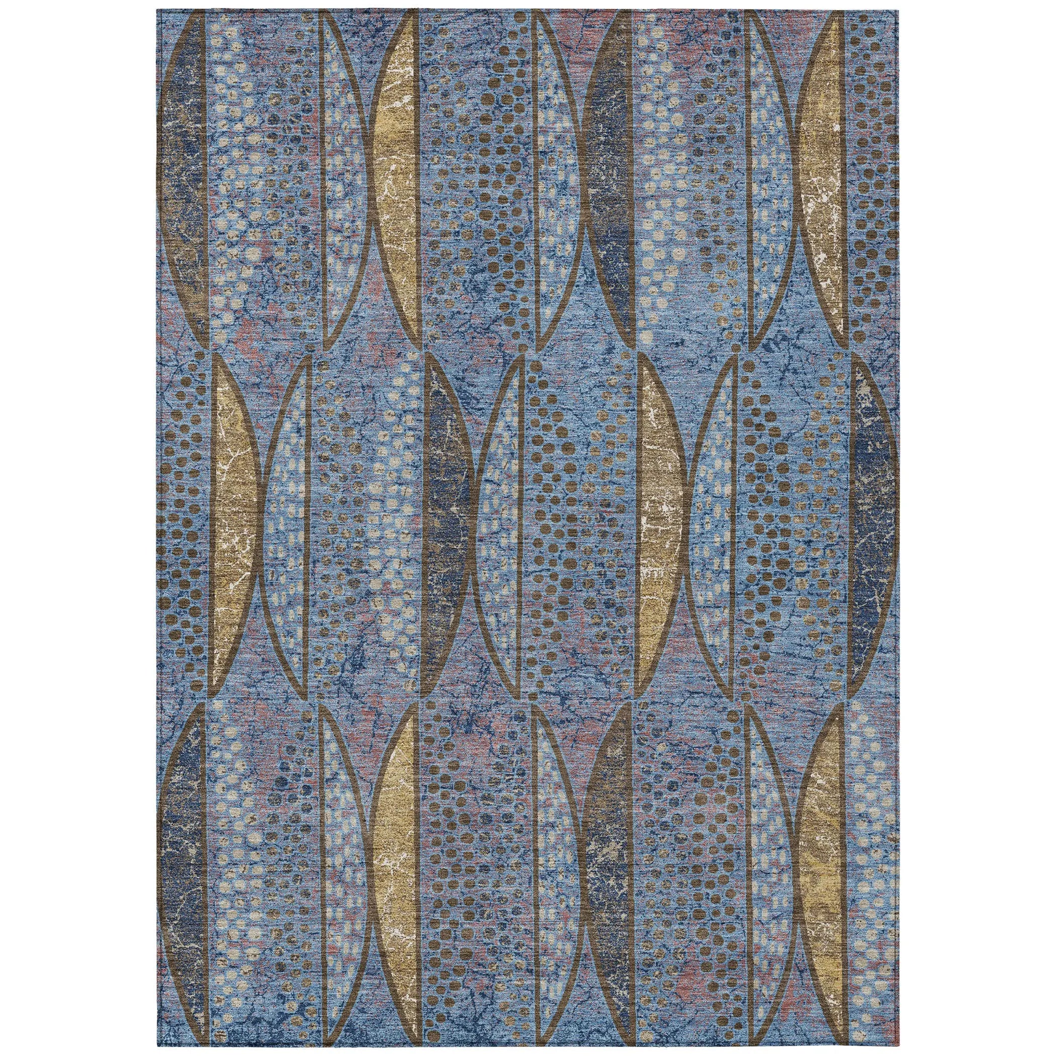 5' X 8' Blue And Brown Geometric Washable Indoor Outdoor Area Rug Homeroots Outdoor