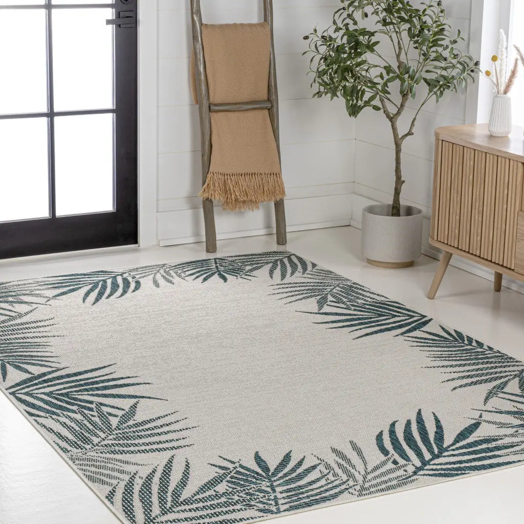 5' X 8' Blue And Cream Floral Indoor Outdoor Area Rug - GreatEagleInc