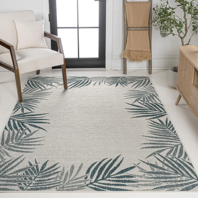 5' X 8' Blue And Cream Floral Indoor Outdoor Area Rug - GreatEagleInc