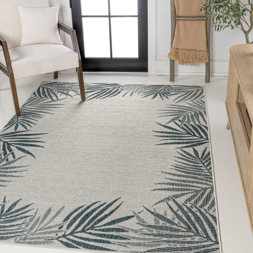 5' X 8' Blue And Cream Floral Indoor Outdoor Area Rug - GreatEagleInc