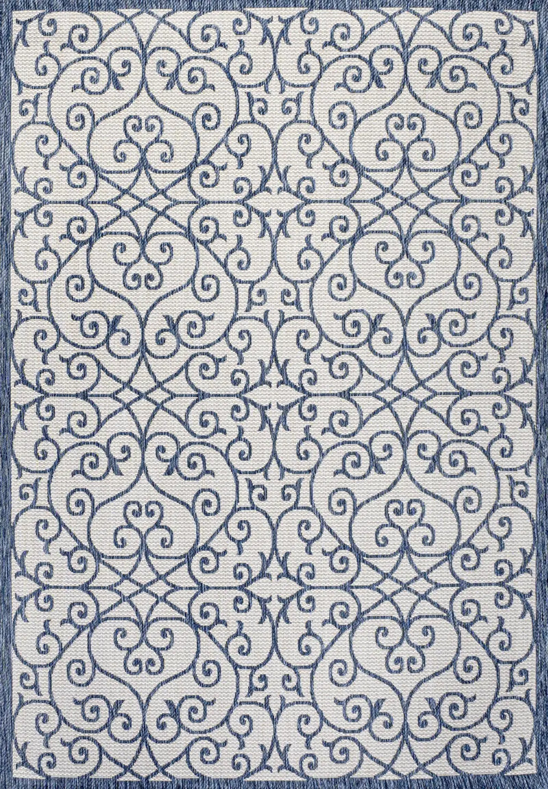 5' X 8' Blue And Cream Geometric Indoor Outdoor Area Rug Homeroots Outdoor