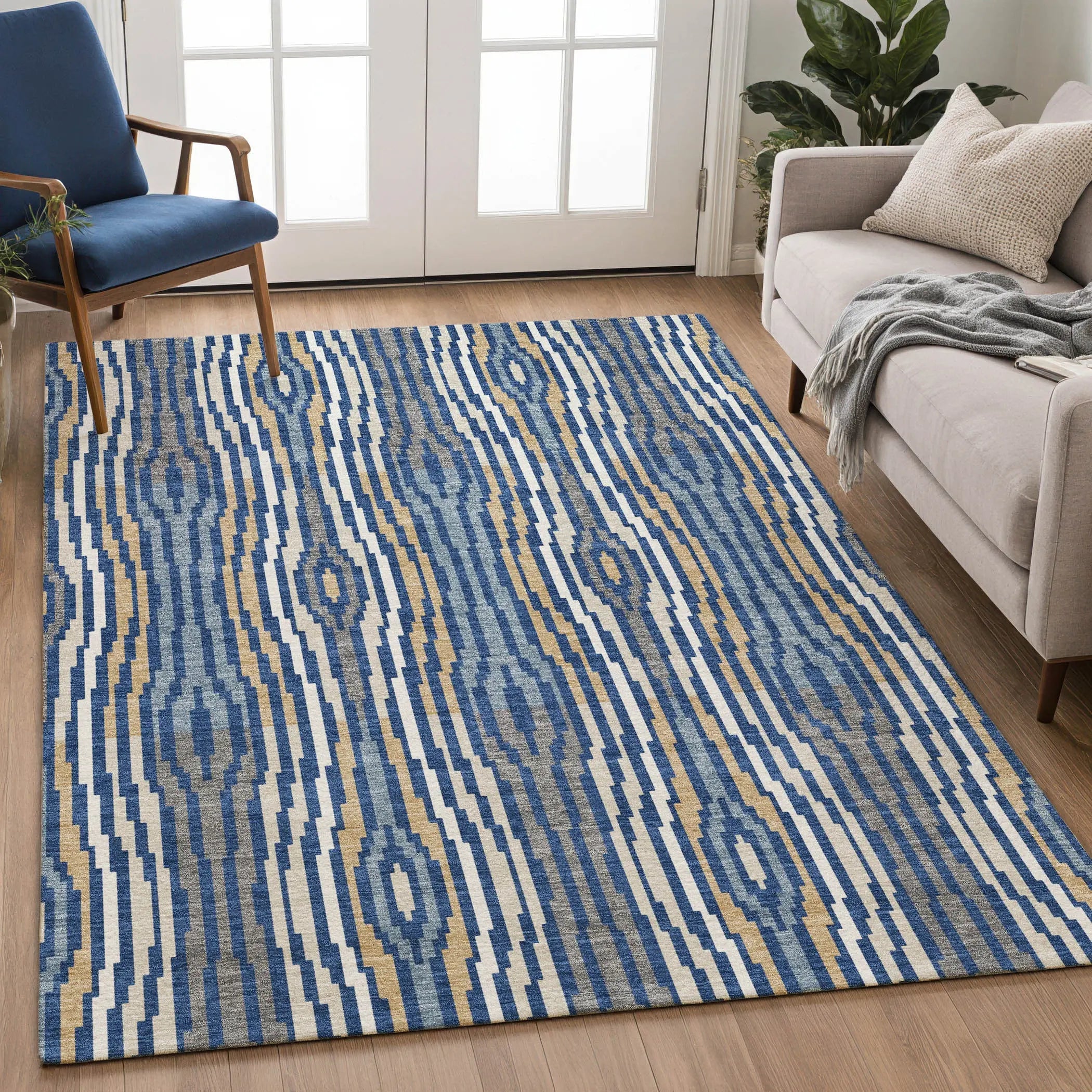 5' X 8' Blue And Denim Blue Abstract Washable Indoor Outdoor Area Rug Homeroots Outdoor