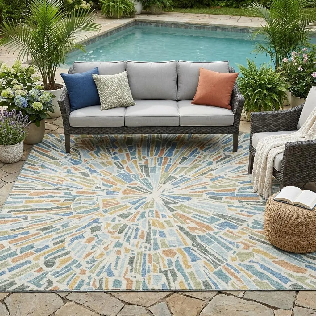 5' X 8' Blue And Denim Blue Abstract Washable Indoor Outdoor Area Rug Homeroots Outdoor