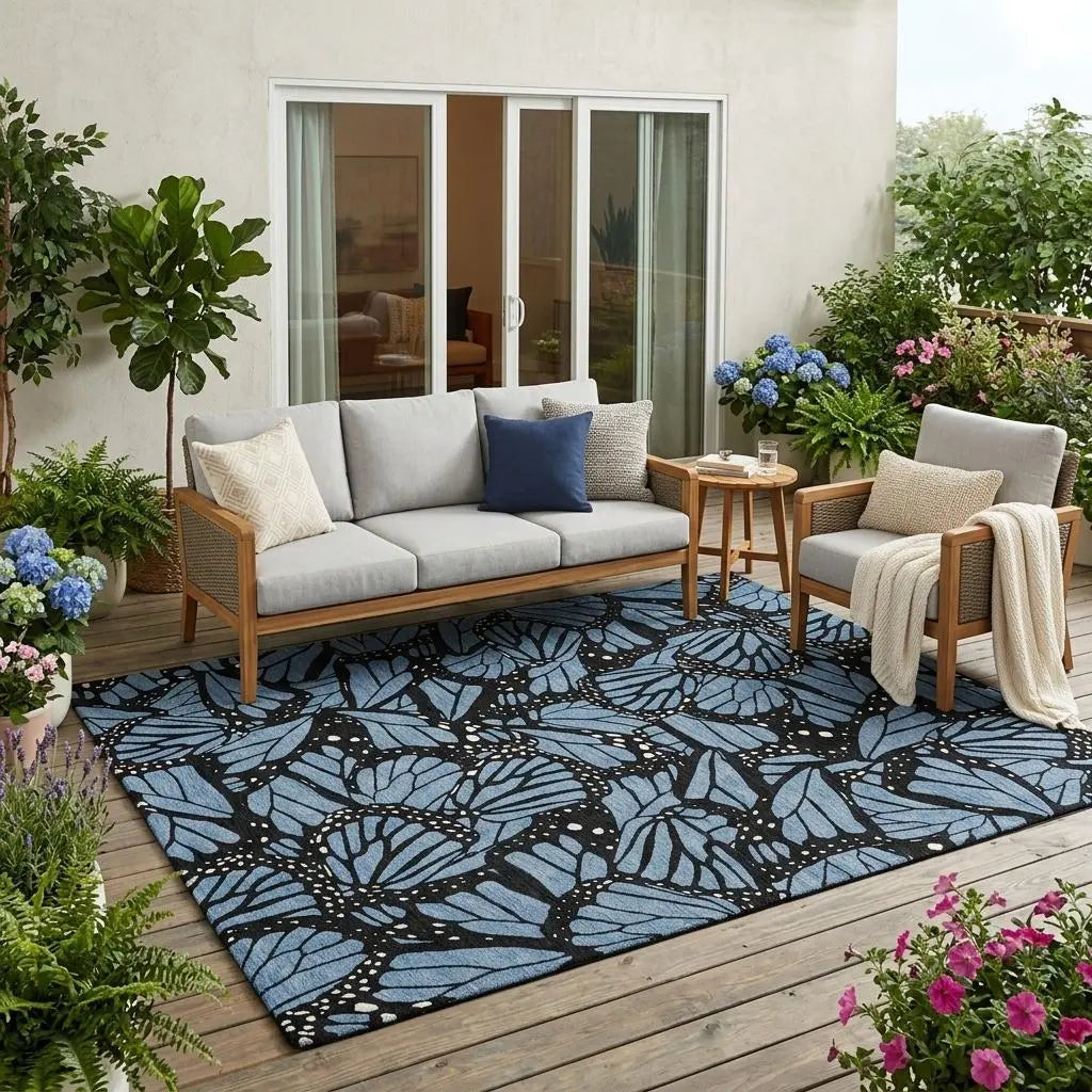 5' X 8' Blue And Denim Blue Animal Print Washable Indoor Outdoor Area Rug Homeroots Outdoor