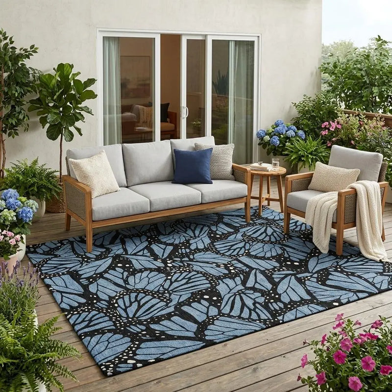5' X 8' Blue And Denim Blue Animal Print Washable Indoor Outdoor Area Rug Homeroots Outdoor