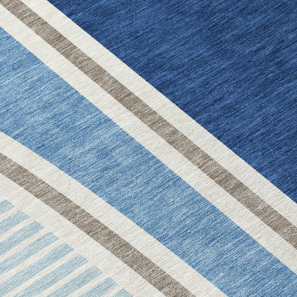 5' X 8' Blue And Denim Blue Geometric Washable Indoor Outdoor Area Rug Homeroots Outdoor