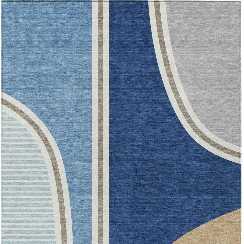 5' X 8' Blue And Denim Blue Geometric Washable Indoor Outdoor Area Rug Homeroots Outdoor