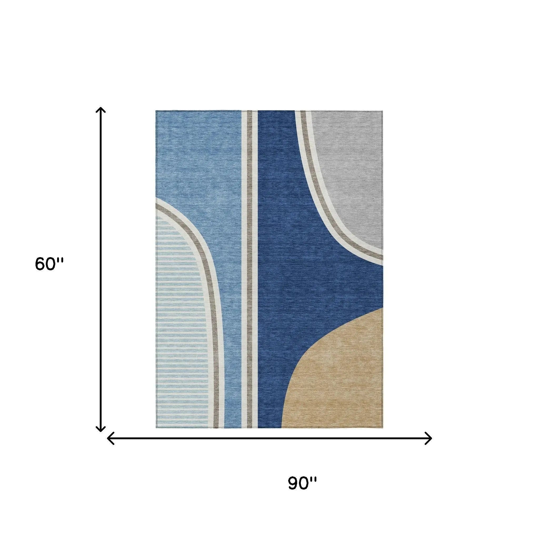 5' X 8' Blue And Denim Blue Geometric Washable Indoor Outdoor Area Rug Homeroots Outdoor