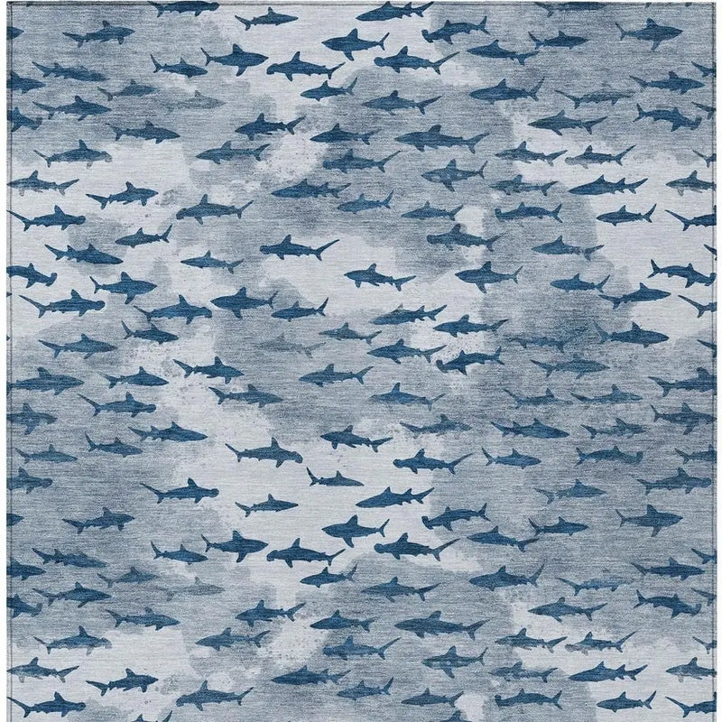 5' X 8' Blue And Denim Blue Horse Washable Indoor Outdoor Area Rug Homeroots Outdoor