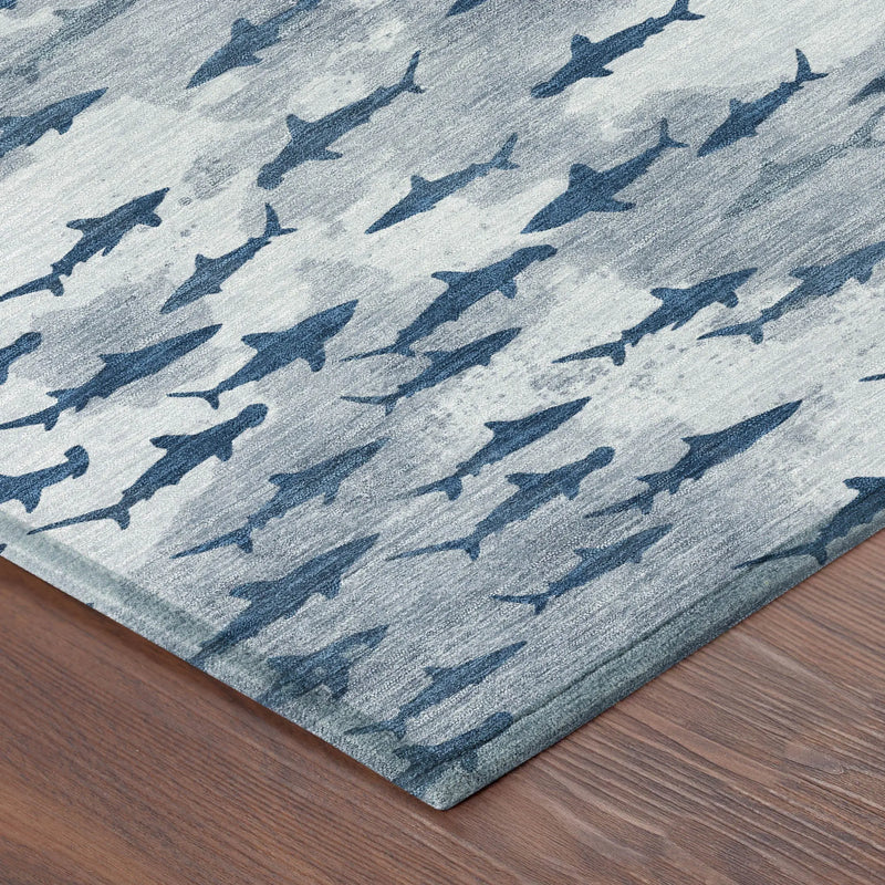 5' X 8' Blue And Denim Blue Horse Washable Indoor Outdoor Area Rug Homeroots Outdoor