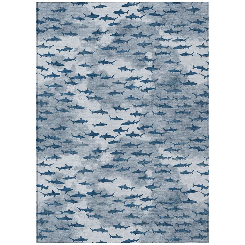 5' X 8' Blue And Denim Blue Horse Washable Indoor Outdoor Area Rug Homeroots Outdoor