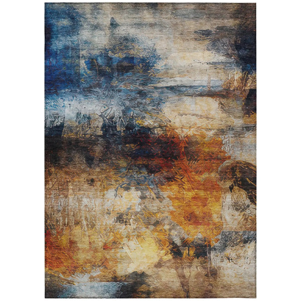 5' X 8' Blue And Graphite Abstract Washable Indoor Outdoor Area Rug Homeroots Outdoor