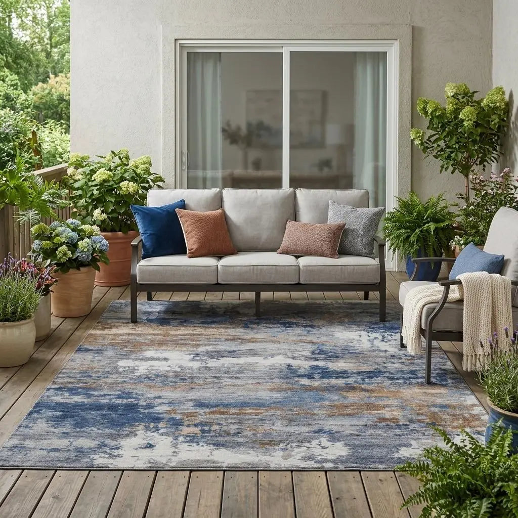 5' X 8' Blue And Graphite Abstract Washable Indoor Outdoor Area Rug Homeroots Outdoor