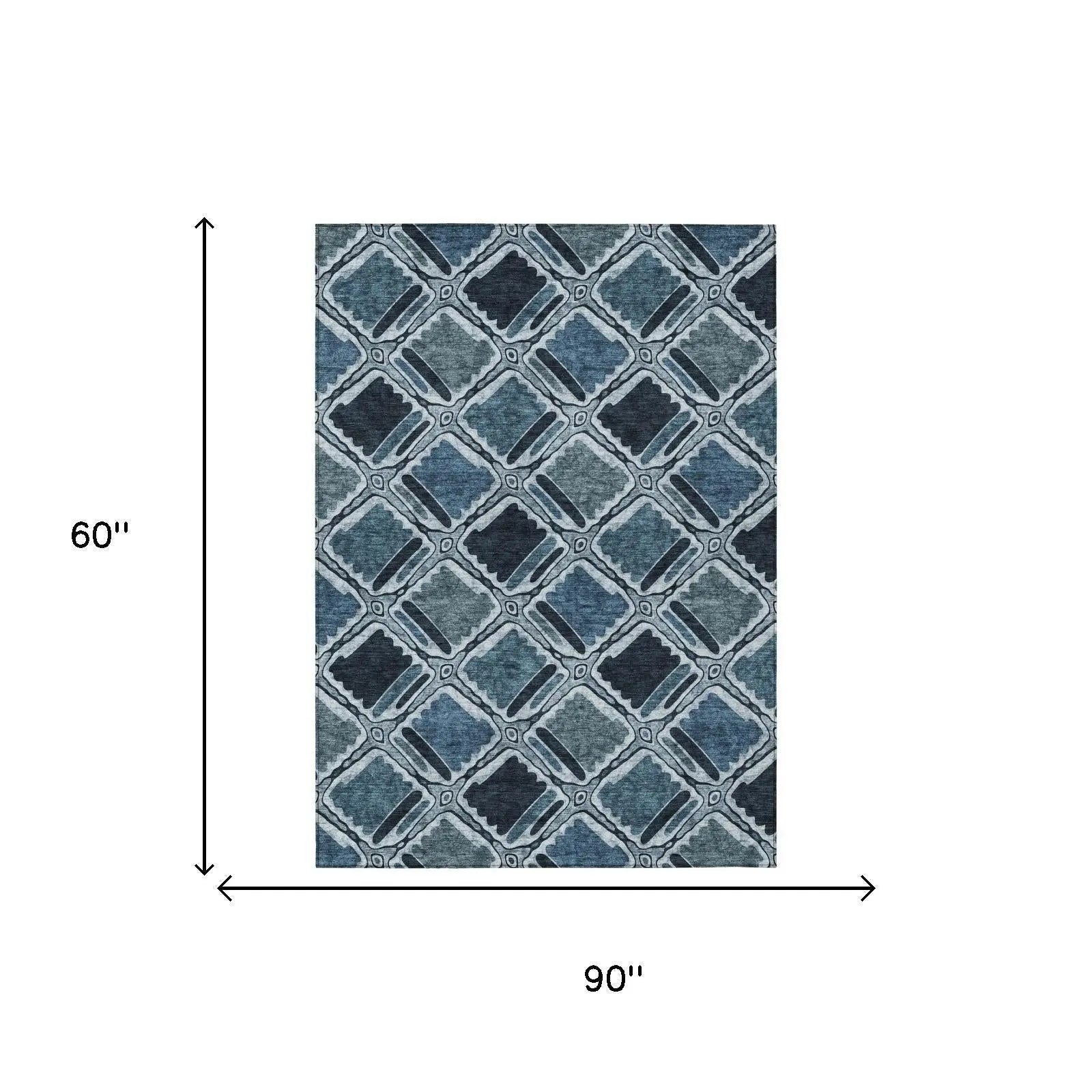 5' X 8' Blue And Graphite Geometric Washable Indoor Outdoor Area Rug Homeroots Outdoor