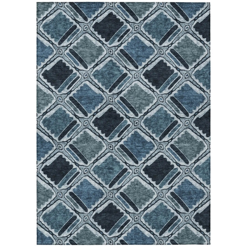 5' X 8' Blue And Graphite Geometric Washable Indoor Outdoor Area Rug Homeroots Outdoor