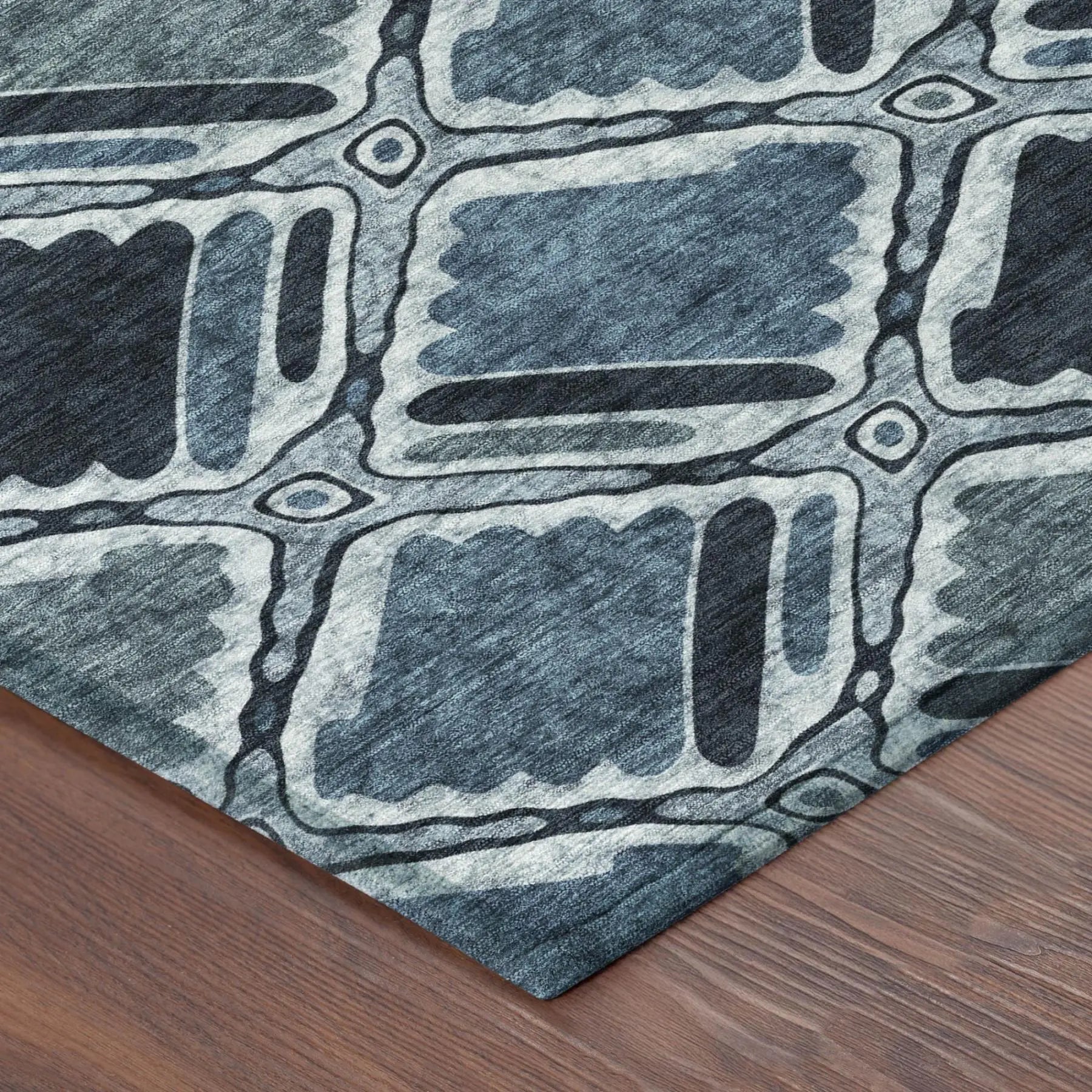 5' X 8' Blue And Graphite Geometric Washable Indoor Outdoor Area Rug Homeroots Outdoor
