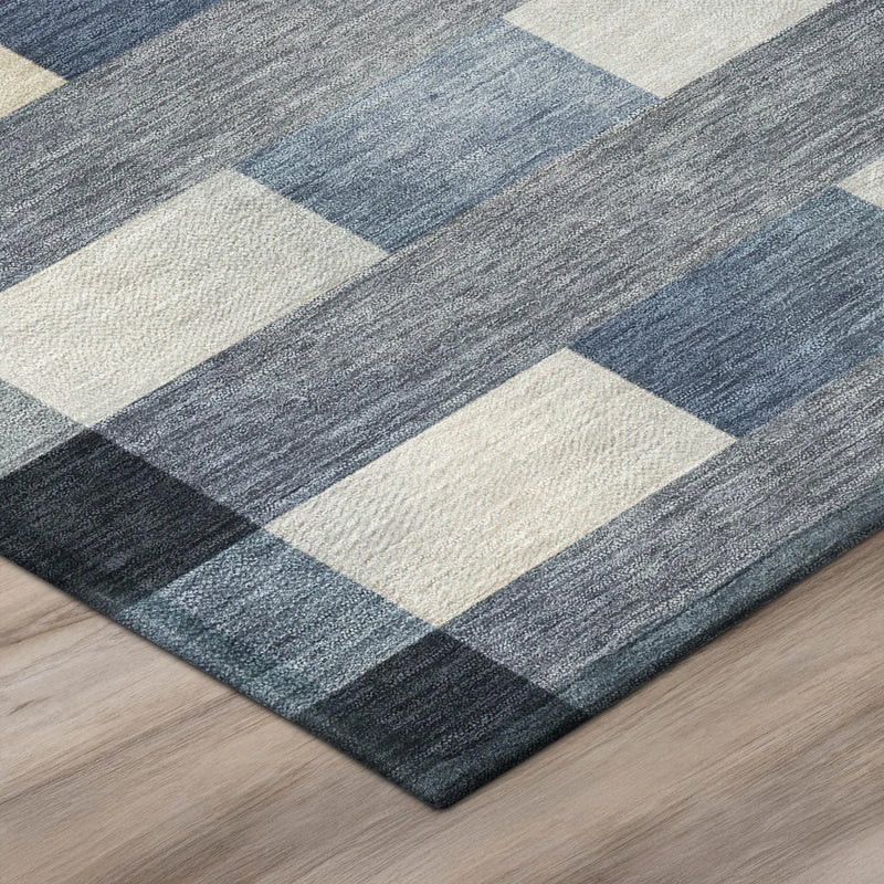 5' X 8' Blue And Graphite Striped Washable Indoor Outdoor Area Rug Homeroots Outdoor
