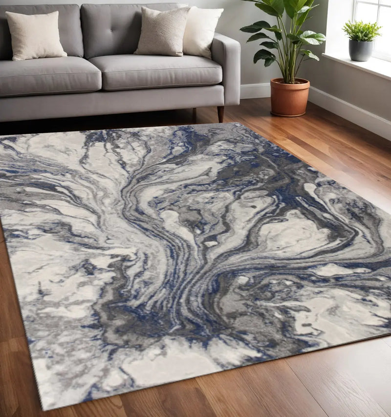 5' X 8' Blue And Gray Abstract Area Rug Homeroots Home Decor