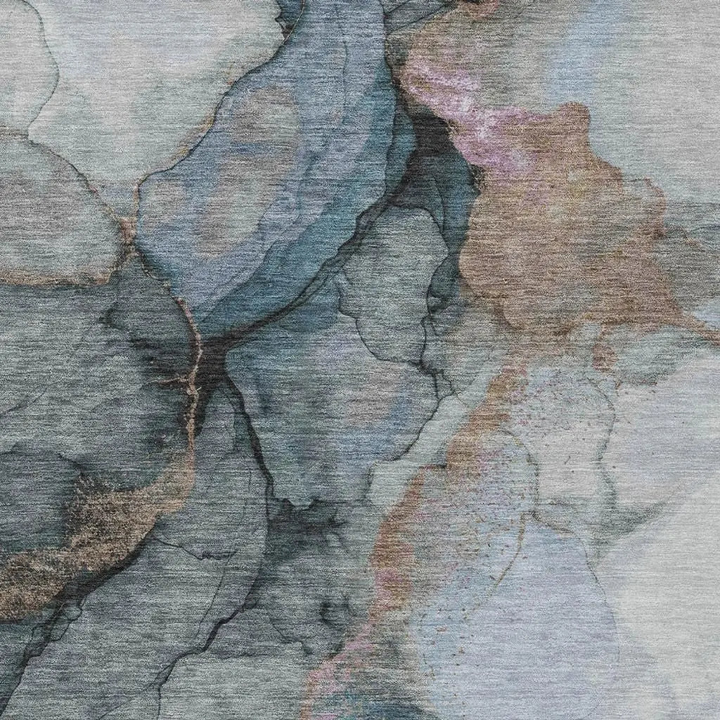 5' X 8' Blue And Gray Abstract Washable Indoor Outdoor Area Rug Homeroots Outdoor