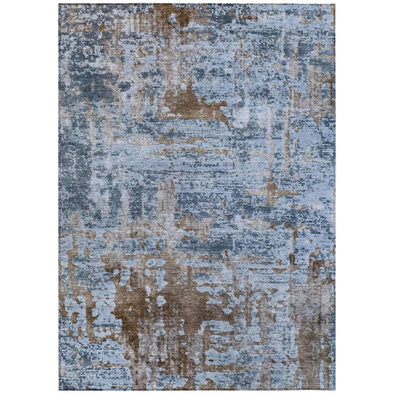 5' X 8' Blue And Gray Abstract Washable Indoor Outdoor Area Rug Homeroots Outdoor