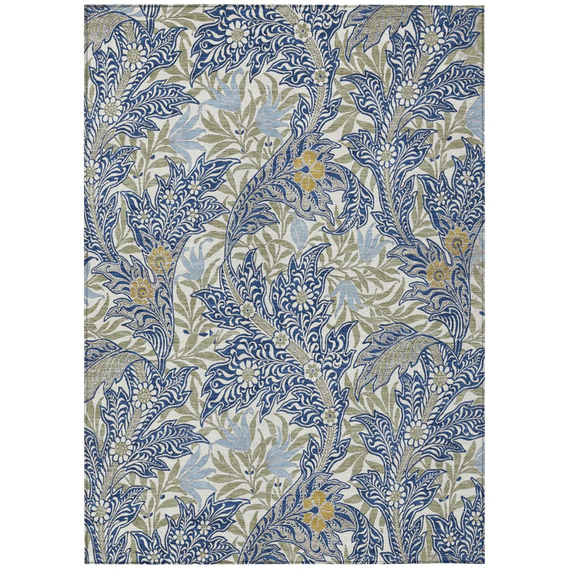 5' X 8' Blue And Gray Botanical Leaves Washable Indoor Outdoor Area Rug Homeroots Outdoor