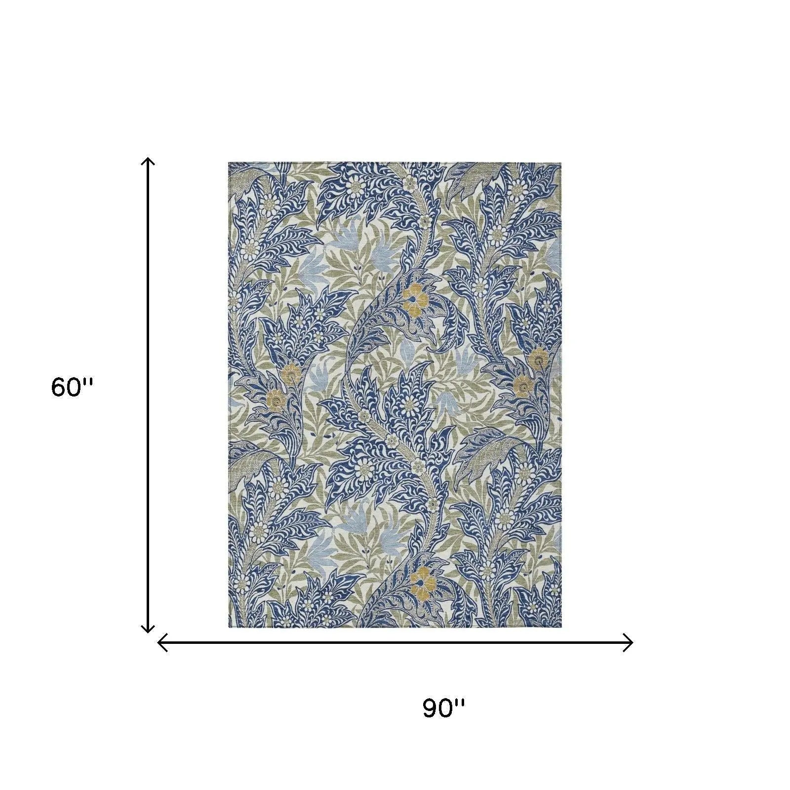 5' X 8' Blue And Gray Botanical Leaves Washable Indoor Outdoor Area Rug Homeroots Outdoor