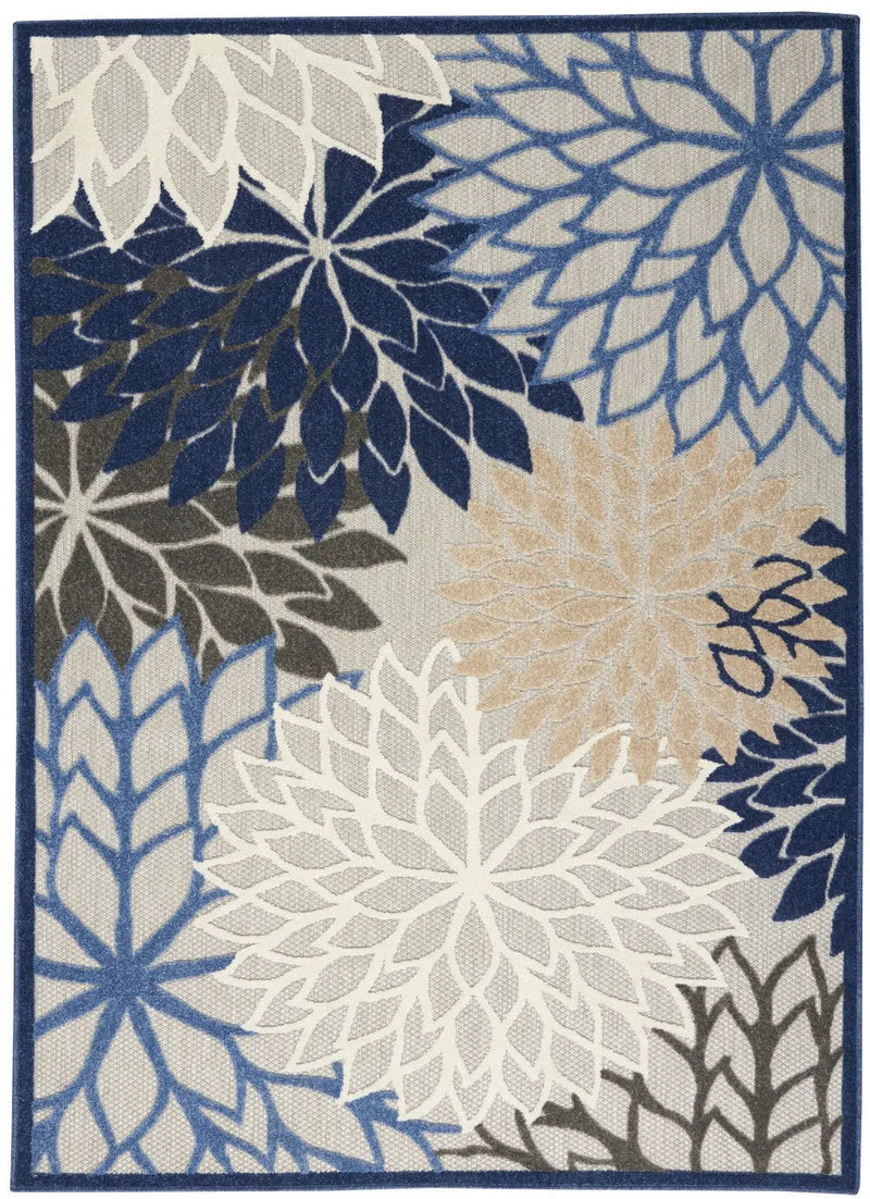 5' X 8' Blue And Gray Floral Indoor Outdoor Area Rug Homeroots Outdoor