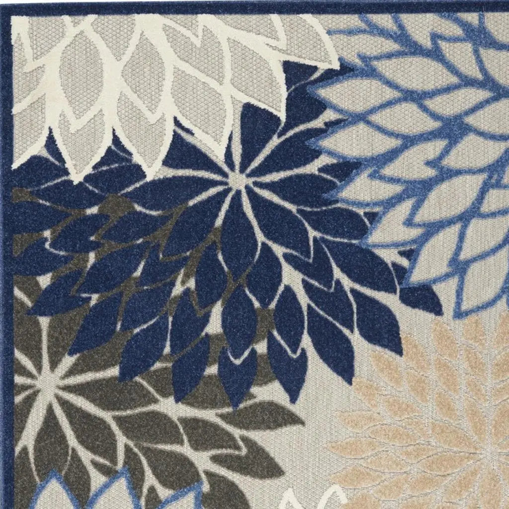 5' X 8' Blue And Gray Floral Indoor Outdoor Area Rug Homeroots Outdoor